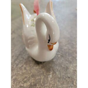 Porcelain Ceramic Swan  Pomander Potpourri Ball Floral Ribbon Hanger Vtg Japan